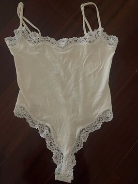 White Lace Trim Bodysuit Cami Adjustable Strap